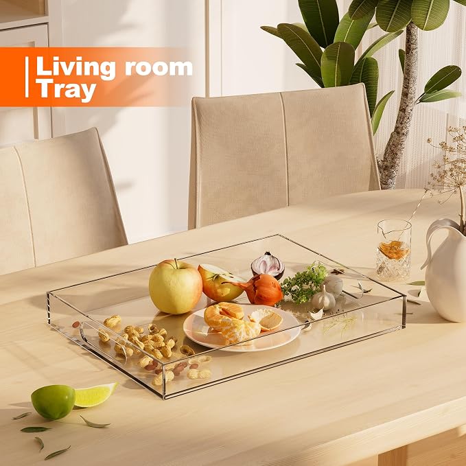 Serving Tray 12x16 Inch Decorative Clear Acrylic Serving Platter for Appetizers, Breakfast, Snacks – Perfect for Parties, Events, and Home Use, 1 Pack