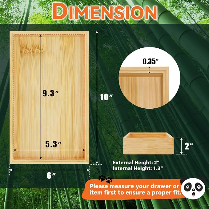 Lixple Bamboo Drawer Organizer for Kitchen Utensils, 2 Pack Stackable Bamboo Kitchen Drawer Organizers, Silverware & Utensil Drawer Trays, 10" x 6" x 2" (Outer), 9.3" x 5.3" x 1.3" (Inner)