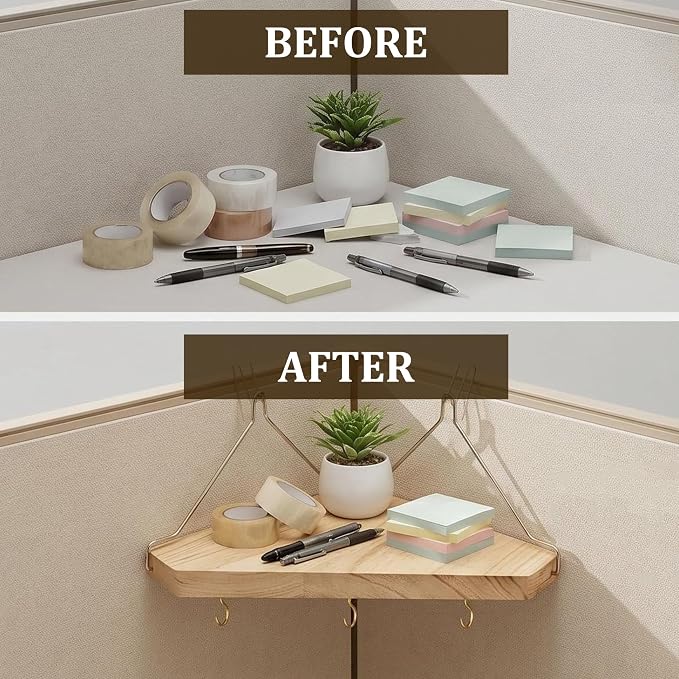Fabric Wall Cubicle Corner Shelf with Hooks – 3 Pack Wooden Organizer Storage Shelf with Hangers Cubicle Accessories for Work Decor Ideal for Desk, Office Shelves for Women Men