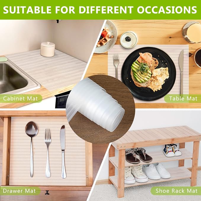 Shelf Liner Non Adhesive Refrigerator Mats Washable, No Odor Plastic Pantry Liners, Wire Shelf Paper & Drawer Liner for Cupboard, Kitchen Cabinets, Bathroom Shelves, Shoe Rack