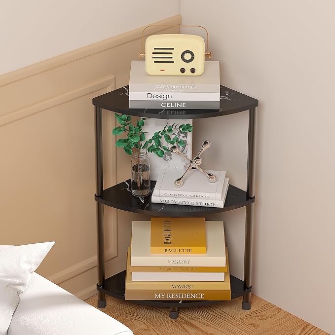 Book Small Corner Shelf, 3 Tier Corner Bookshelf Display for Living Room Decor, 23.2" Standing Shelf Bookcase Organizer, Black Storage Shelves for Bedroom, Bathroom, Small Space
