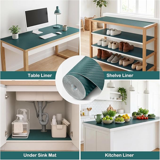 Self-Adhesive Shelf Liner Kitchen Liner, Waterproof Backed Paper Easy Peel and Stick Contact Liner Without Residue for Decor Your Desk Surface, Kitchen Countertops (Green, 17.5 x 118.1 inches)