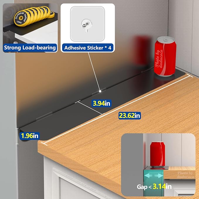 Metal Kitchen Refrigerator Gap Partition Countertop Gap Extension Board, Refrigerator Side Partition, Gap Covers Between Countertop And Walls, No Drill (Black, 23.62 * 3.93inch)