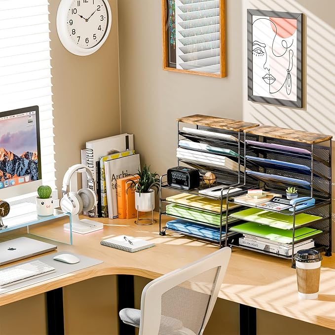 Simple Trending 8-Tier Desk File Organizer for Office, Home or School, Black