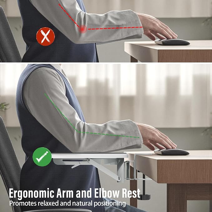 Ergonomic Arm/Elbow Rest for Desk, Foldable Rotating White | Foldable, Rotatable, Computer Desk, Office & Gaming Comfort