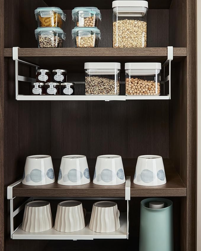 Under Shelf Storage Basket, 2-Pack Under Cabinet Shelf Organizer | Expandable Hanging Basket Holds 35 lbs Add-On Kitchen Pantry Cupboard Counter Laundry 10.04-16.81" W x 8.66" Dx 4.13" H