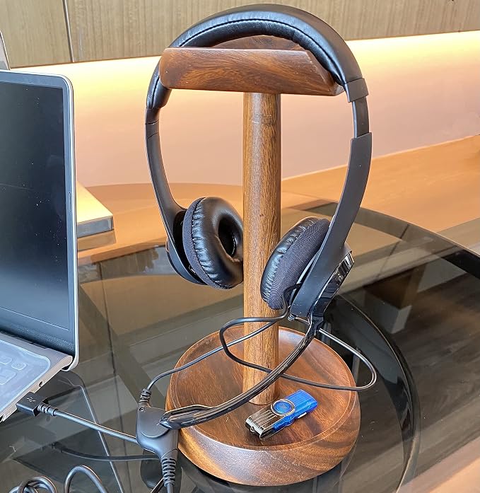 Wooden Headphone Stand with Tray – Solid Acacia Headset Holder for Desk Organization, Universal Fit for Sony, Bose, Beats, Gaming Headsets & Controllers | Solid Acacia, Desk Organization, Universal Fit for Sony, Bose, Beats, Gaming Headsets & Controllers