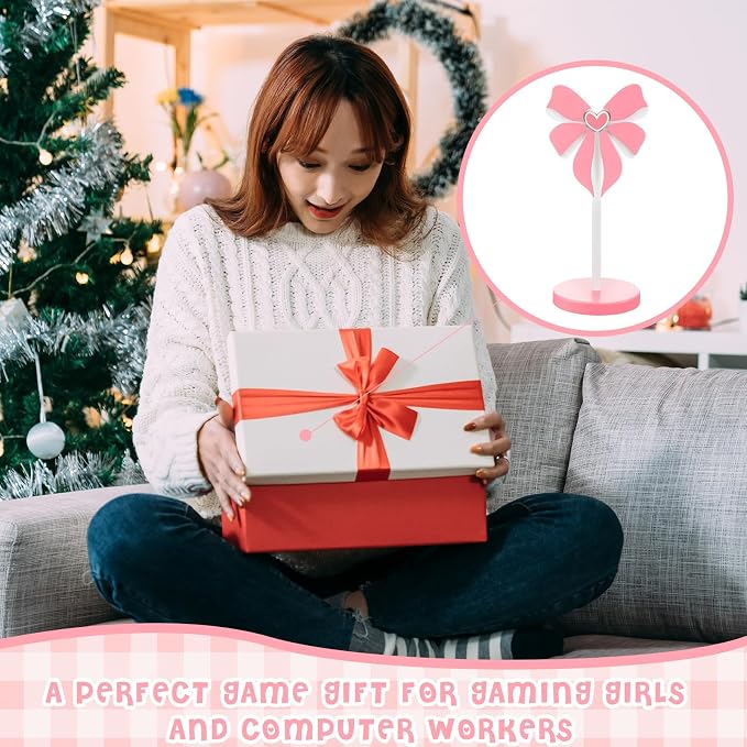 Kingdder Pink Bow Headphone Stand Cute Wood Headphone Stand Adorable Headset Holder Accessories Gamer Gifts for Teenage Women Teacher Girlfriend Office Worker Wife Gamer Room Decor Office Desk