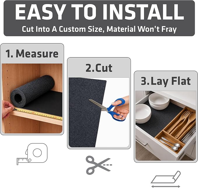 Drymate Premium Luxury Shelf & Drawer Liner, Thick Cushioned Fabric, Non-Adhesive, Absorbent, Waterproof, Slip-Resistant, Liners for Kitchen Cabinets, Cupboards (USA Made)(12”x59”)(2-Pack)(Charcoal)