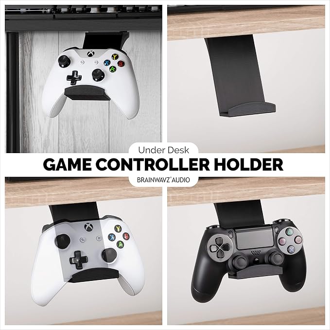Gamepad Under The Desk Mount Holder Hanger for Xbox One, Switch, PS4, PC, Steam, Steelseries & Most Game Controllers, No Screws, VHB Tape, by Brainwavz (Black, Improved Adheasion Nov2019)