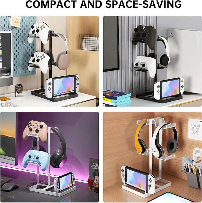 Multi-Tier Game Controller Holder Ideal Gamer Gift Controller Organizer for PlayStation 5 PS4 Xbox Headphone Stand Gaming Desk Accessories (Black, 2-Tier)
