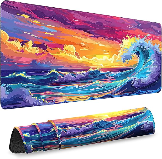 Gaming Desk Mat with Silky Smooth Surface & Exquisite Patterns,31.5x11.8 Inches Large-Sized Mouse Pad, Perfect for Extended Gaming,Work,and Home Office Decor (Japanese Waves 3)