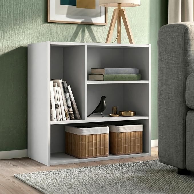 Homes: Inside + Out Apexa 4-Vertical Storage Organizer Shelves, Stackable Wood Bookcase for Organization, Dorm Teen Room Decor & Home Office, White