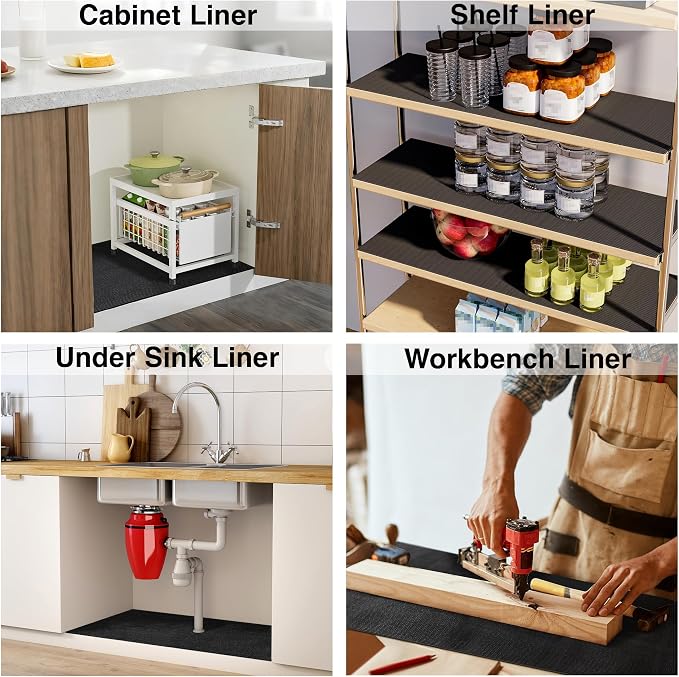 PABUSIOR Under Sinks Cabinet Liner: 5MM Thick Foam Kitchen Shelf Liners 22" x 82.7 Inch - Black Strong Grip Non-Slip Easy to Cut Large Tool Box Drawer Mat for Garage Shelving