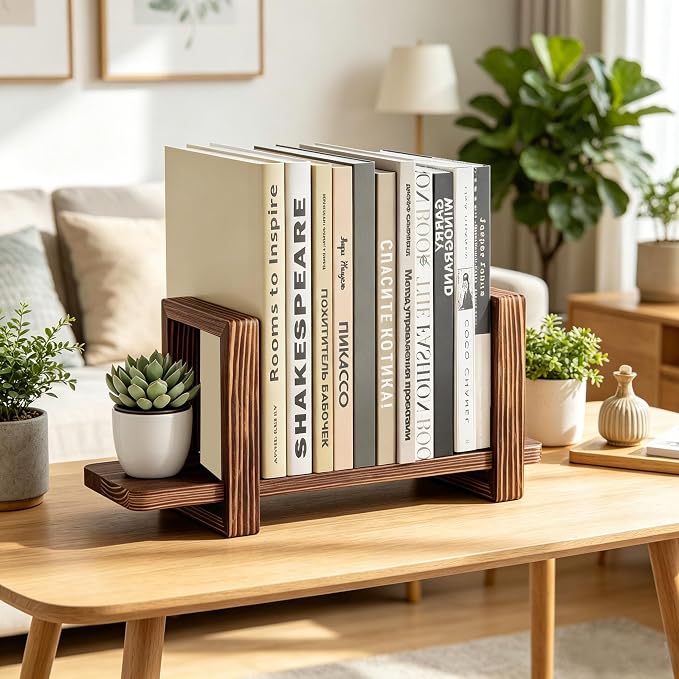 Adjustable Desktop Bookshelf, Wooden Tabletop Bookshelf, Small Desk Shelf for Home, Living Room, Class, Dorm