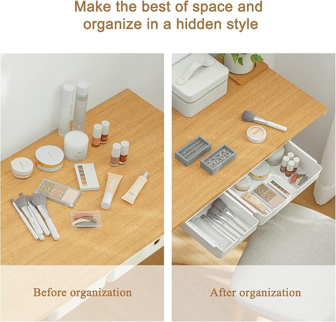 FRETONBA Large Under Desk Drawer Slide Out Organizer, Self-Adhesive Hidden Under Table Storage Drawer, Desk Drawer Attachment for Home Office Kitchen, White