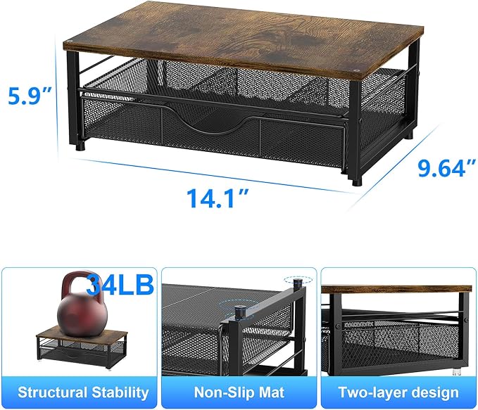 gianotter Computer Monitor Stand Riser, office organizer with Drawer, Office Organizers Storage for Classroom Office Supplies (Wood)