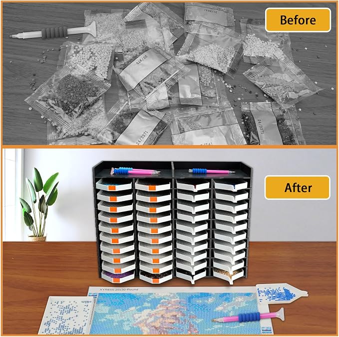 Krafetto 40 Grids Diamond Painting Tray Organizer Holder Drill Pen & Multi-Boat Tray Storage Rack Art Diamond Painting Accessories Kits, for Big Size Trays, Black