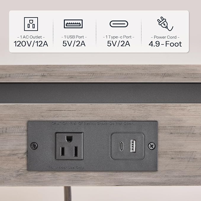 HOOBRO C-Shaped End Table with Charging Station, Adjustable Height Sofa Tray Side Table, Slide Under Couch Arm Table, Small C Side Table for Small Space in Living Room, Bedroom, Greige BG71USF01