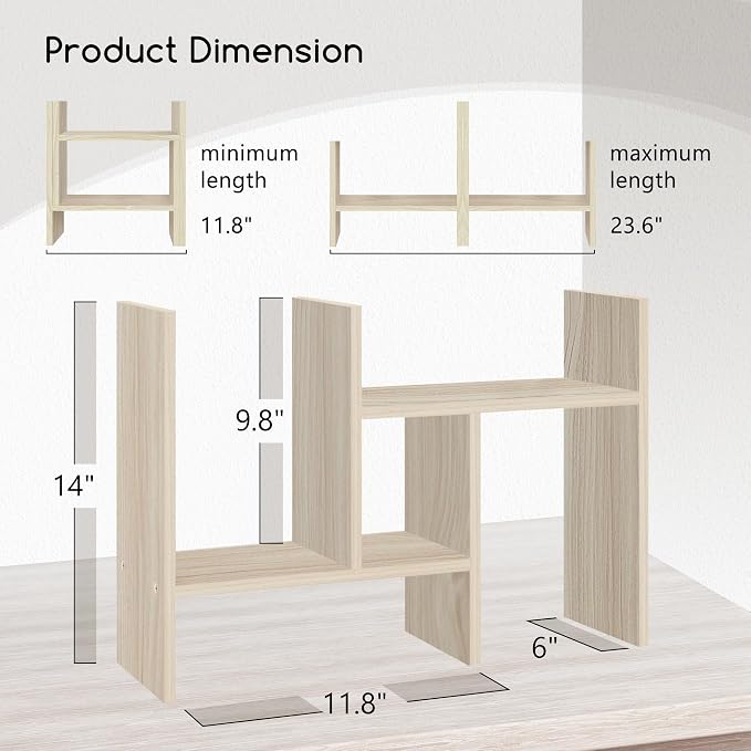 Jerry & Maggie Desktop Organizer Office Storage Rack Adjustable Wood Display Shelf Free Style Double H, Multi-Functional Mini Bookshelf for Desk Natural Stand (White Wood Tone/2 Pack)