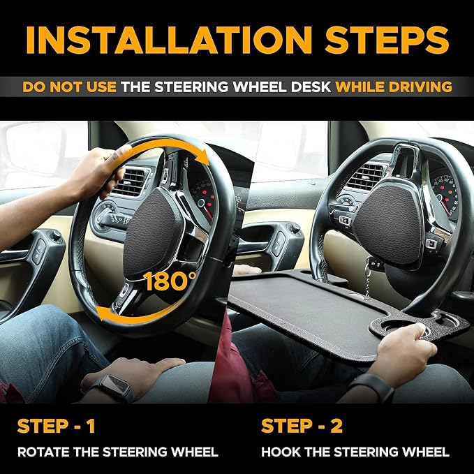 EcoNour Steering Wheel Desk for Hyundai Elantra 2011-2024 2025 2026 2-in-1 Car Tray Table Laptop Car Mount with Pen Holder Food Tray for Eating with Drinks Holder Multipurpose Travel Car Accessories