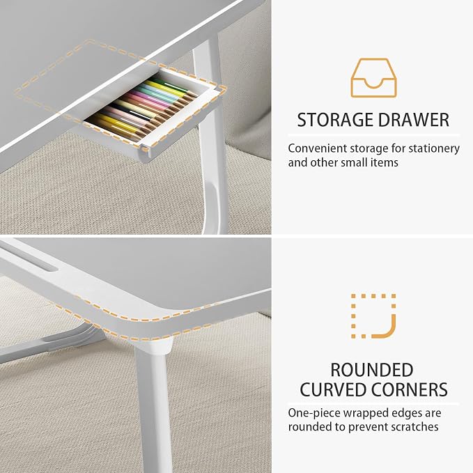 Extra Large 23 Inch Foldable Laptop Bed Desk with Storage Drawer & Bookstand, Portable Lap Tray Table for Bed Sofa Couch Floor, Multifunction Home Office Laptop Table