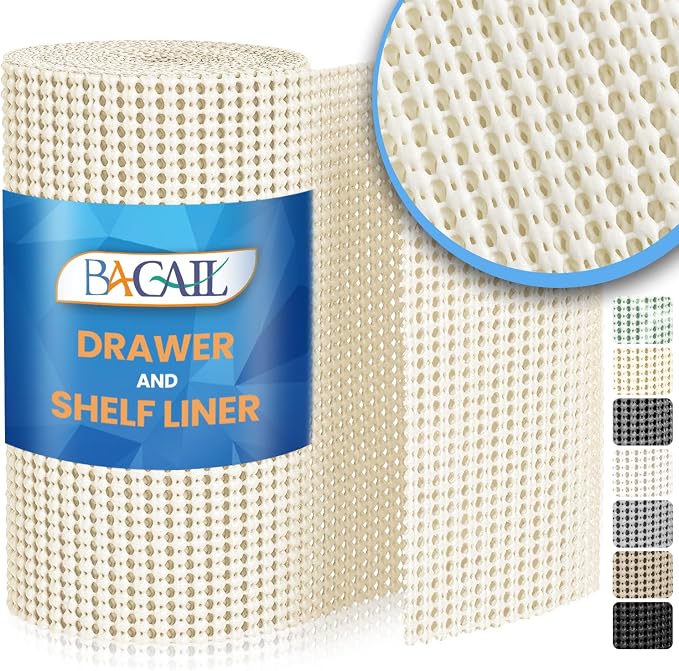 BAGAIL Non-Adhesive Shelf Liner, Thick Strong Grip Drawer Liners for Kitchen Cabinets, Heavy-Duty Easy Cut Cabinet Liners for Shelves, Pantry, Bathroom Cupboards - 24" x 30FT, Cream