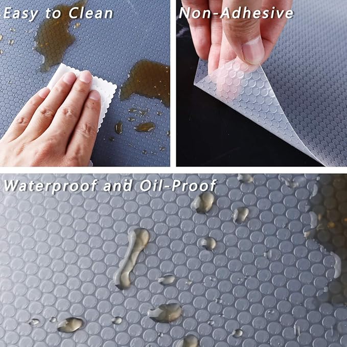 HooTown Refrigerator, Fridge, Shelf Liner and Drawer Mats 17.5 Inch Wide x 16.4 Feet Long, Non Slip EVA Plastic Washable Waterproof Pads for Kitchen Cabinet, Pantry Closet, Cupboard, Transparent