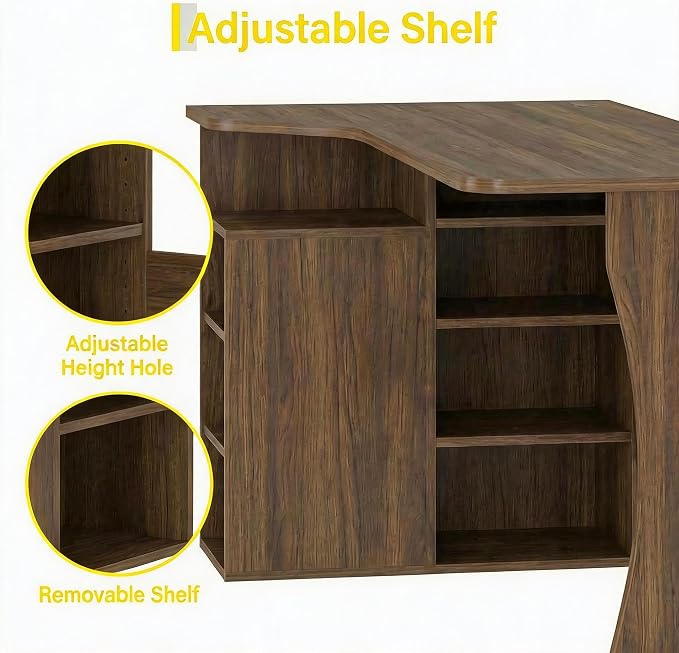 IDEALHOUSE L Shaped Desk with Storage Shelves, Small Corner Desk for Small Spaces, Reversible Table with 3 Tier Shelves, Home Office, Writing Study Gaming Desk, Walnut Wood