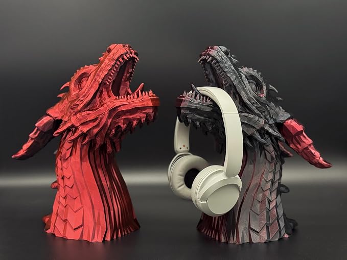 Dragon Headphone Stand, Dragon Headphones Holder, Dragon Statue, Gamer Gift, 15" Tall, Headphones Stand for Gamers (Black & Red Nebula, Large (15" Tall))