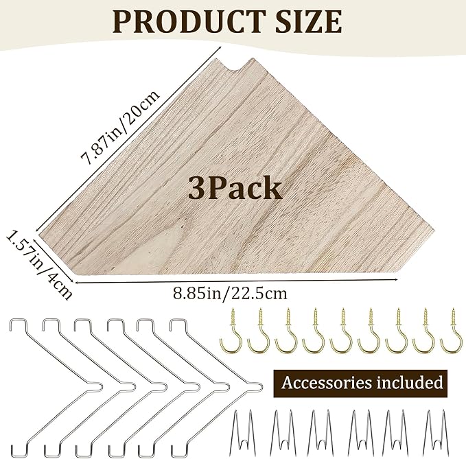 Fabric Wall Cubicle Corner Shelf with Hooks – 3 Pack Wooden Organizer Storage Shelf with Hangers Cubicle Accessories for Work Decor Ideal for Desk, Office Shelves for Women Men
