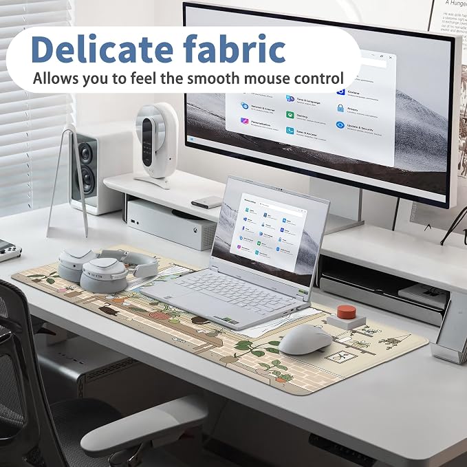 Kawaii Cat Mouse Pad Large Desk Mat Extended Keyboard Mouse Pad Cute Mousepad with Non-Slip Base and Stitched Edge Cat Mouse Mat Desk Pad 31.5 x 11.8 in Mouse Pads for Desk Decor Home Office Gaming