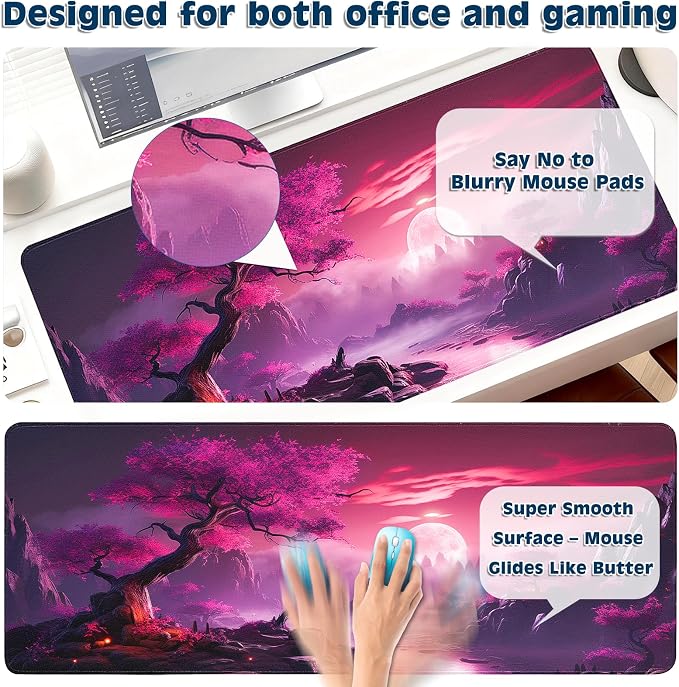 Gaming Desk Mat with Silky Smooth Surface & Exquisite Patterns,31.5x11.8 Inches Large-Sized Mouse Pad, Perfect for Extended Gaming,Work,and Home Office Decor (Full Moon 3)