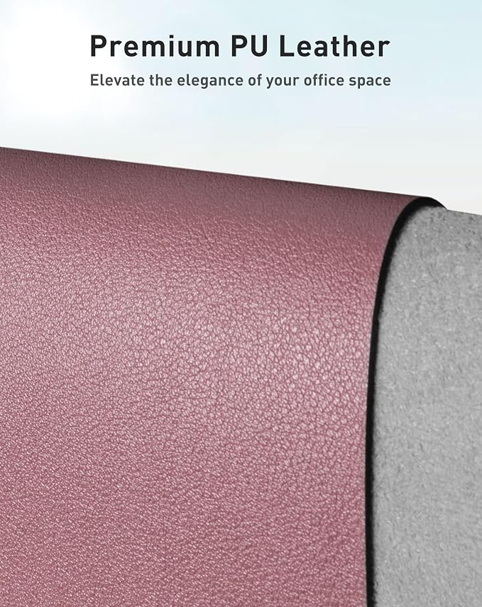 Aothia Faux Leather Desk Mat - Large Mouse Pad, Non-Slip PU Leather Blotter, Waterproof Writing Surface for Office and Home (Dark Pink, 42" x 17")