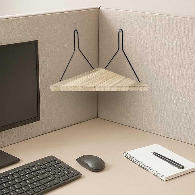Fabric Wall Cubicle Corner Shelf with Hooks 11.8 Inch Wooden Triangular Cubicle Corner Shelf for Office Fabric Walls Display Storage Hanging Organizer for Work Decor Photo Frame