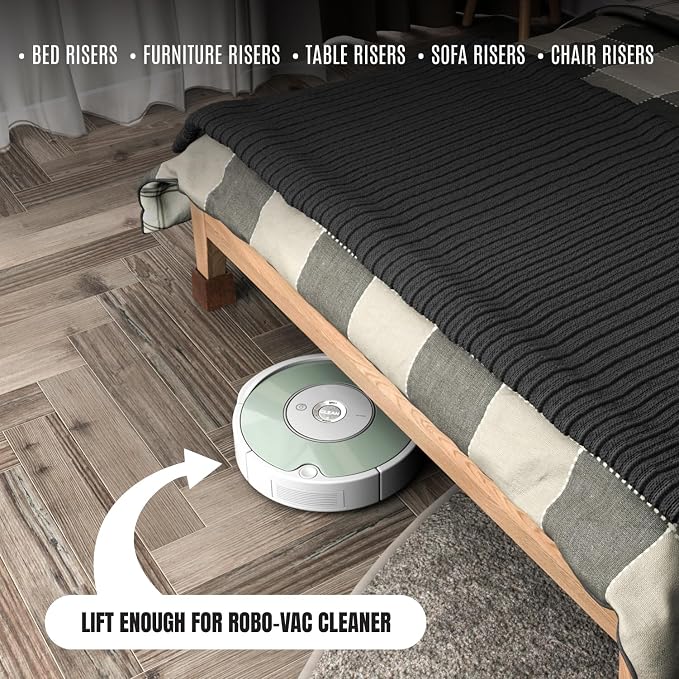3 Inch Height Heavy Duty Wood Bed Risers – 8 Pack Wood Furniture Risers Extenders for Bed, Sofa&Table, Support Up to 2200lbs, Non-Slip Recessed Hole Furniture Lifts for Storage (Retro Brown Color)