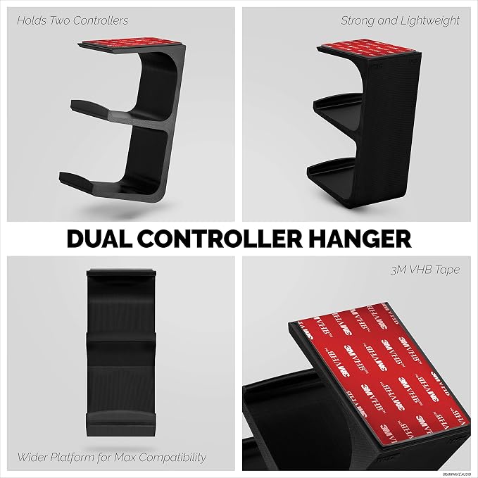 The IRIS - Under Desk Dual Universal Game Controller Mount Holder Hanger for XBOX ONE, SERIES X, PS5, PS4, PS3, SWITCH, STEELSERIES Gamepad & More, No Screws by Brainwavz