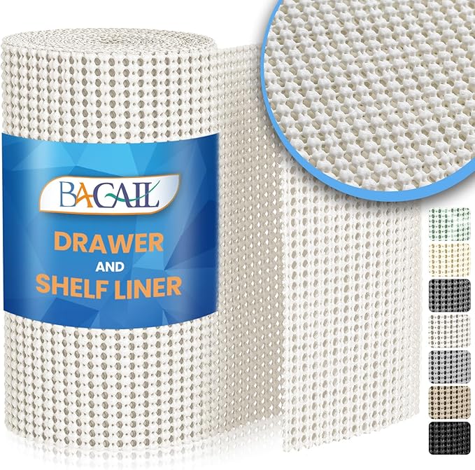 BAGAIL Non-Adhesive Shelf Liner, Thick Strong Grip Drawer Liners for Kitchen Cabinets, Heavy-Duty Easy Cut Cabinet Liners for Shelves, Pantry, Bathroom Cupboards - 12" x 20FT, White