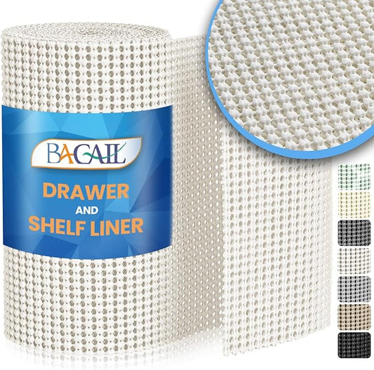 BAGAIL Non-Adhesive Shelf Liner, Thick Strong Grip Drawer Liners for Kitchen Cabinets, Heavy-Duty Easy Cut Cabinet Liners for Shelves, Pantry, Bathroom Cupboards - 12" x 10FT, White