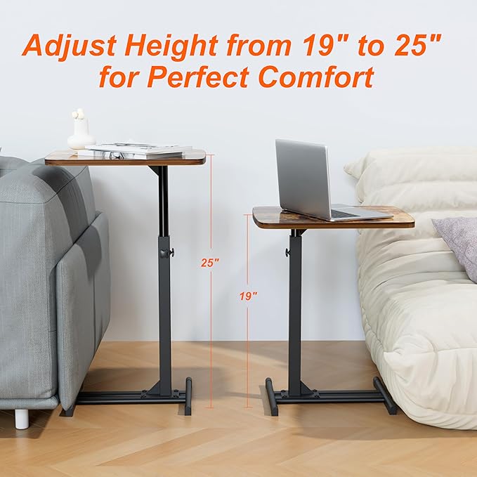 TV Tray Table for Small Spaces with 360° Swivel Tabletop & Height Adjustable,C Shaped Sofa Arm End Side Table, Bed Tray Stand for Eating Laptop,Living Room, Bedroom,Breakfast (Metal Base)