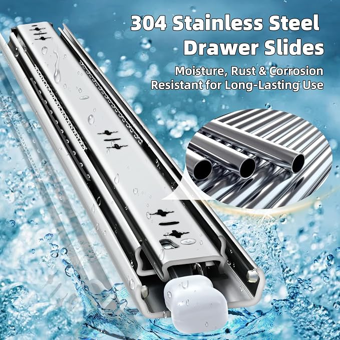YENUO 304 Stainless Steel with Lock Heavy Duty Drawer Slides Runners Full Extension Locking 12 14 1618 20 22 24 26 28 30 32 34 36 38 40 Inch Ball Bearing Rails Track Guide Glides 155Lb 1 Pair
