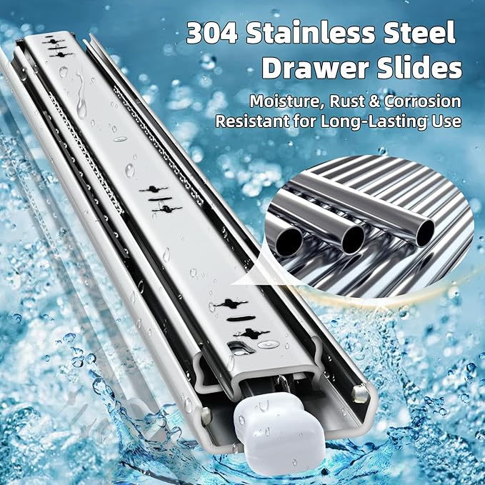 YENUO 304 Stainless Steel with Lock Heavy Duty Drawer Slides Runners Full Extension Locking 12 14 1618 20 22 24 26 28 30 32 34 36 38 40 Inch Ball Bearing Rails Track Guide Glides 250Lb 1 Pair