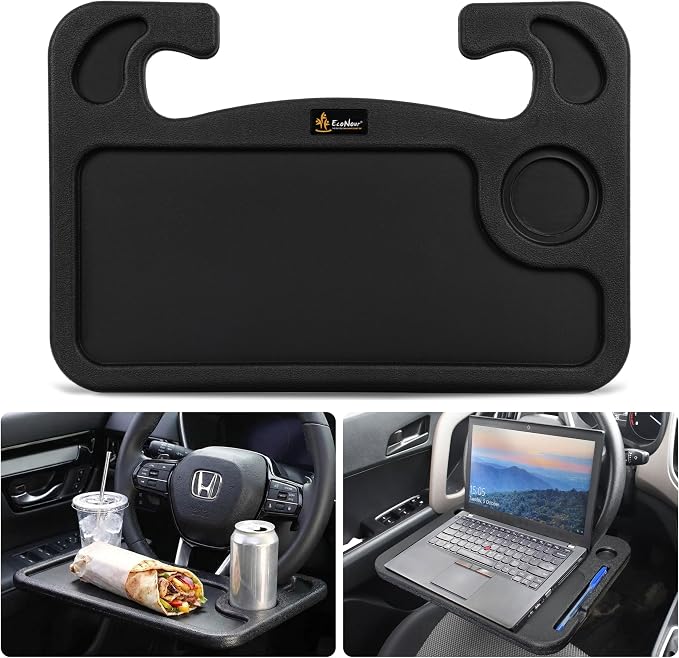 EcoNour Steering Wheel Desk for Honda CRV 2023-2024 2025 2026 2-in-1 Car Tray Table Laptop Car Mount with Pen Holder Food Tray for Eating with Drinks Holder, Multipurpose Travel Car Accessories
