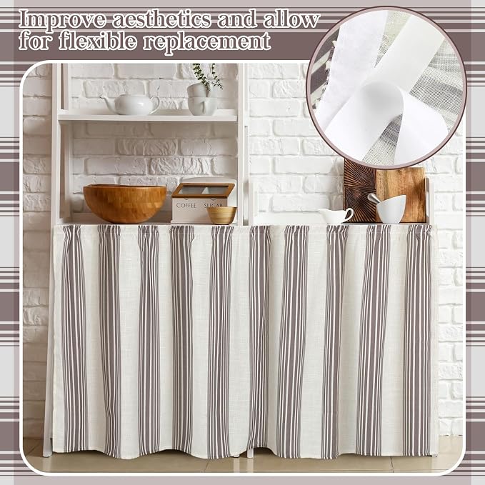 VitalCozy Cabinet Curtain 28" W x 51" L Sink Skirt for Bathroom Kitchen Grey Stripes Short Curtain for Home Classroom Farmhouse Rustic Drape Under Desk Privacy Drape for Laundry Room