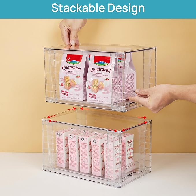 Vtopmart 2Pack Large Stackable Pantry Storage Drawers, Clear Organizer Bins with Handles, Acrylic Drawer Organizers for Kitchen, Pantry, Bathroom Undersink, Cabinet Organization and Storage