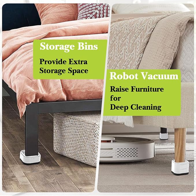 16 Pack Furniture Risers 1, 2 or 3 Inch, Adjustable Bed Risers Heavy Duty For Table Desk Couch Chair Sofa Cabinet Bed Legs Dorm, Square Stackable Bed Raisers Blocks Lift Height 1", 2" or 3", White