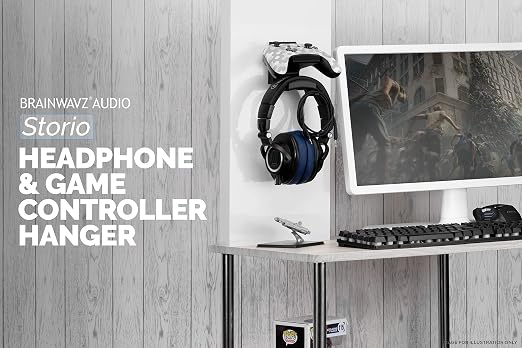 The STORIO - Gamepad Controller & Headphone Hanger Holder Stand - Designed for XBOX ONE, PS4, PS3, PS5, Dualshock, Switch, PC, Steelseries, Steam & More, Black by Brainwavz