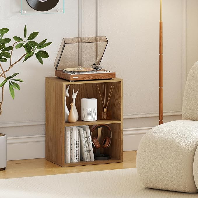 2 Cube Storage Organizer, 21" Small Bookcase with 5-Position Adjustable Panel, Under Desk Bookshelf, Modern Display Shelf, Wooden Cube Shelf for Home Office Bedroom (Natural)