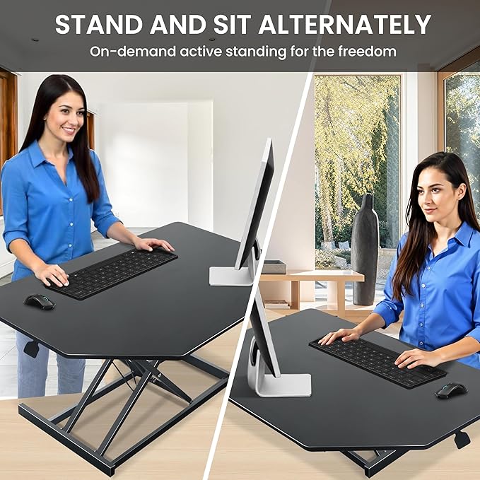 Aconcept 40 inch Black Corner Height Adjustable Standing Desk Converter, One-Click Sit to Stand up Desk Riser, Pre-Assembled for Dual Monitor and Laptop Workstation
