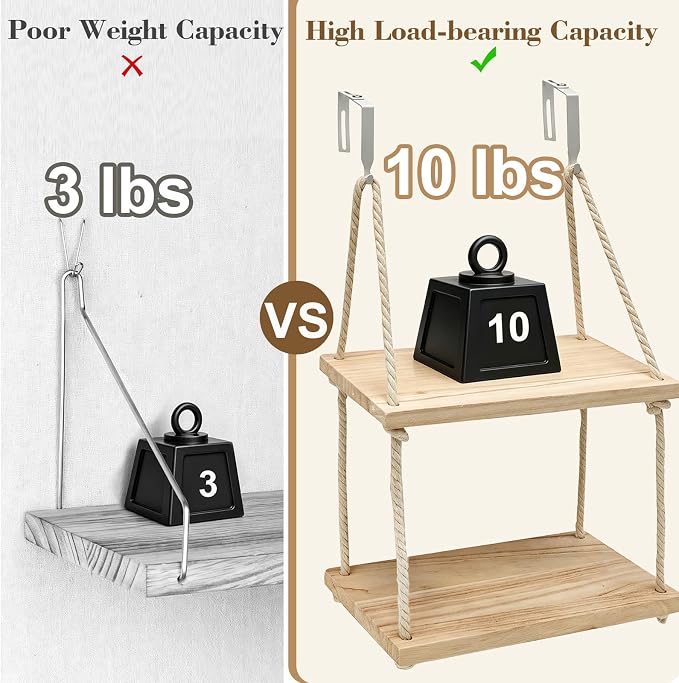 2 Tier Cubicle Shelf for Fabric Wall with Hooks,11.8 Inch Wodden Hanging Shelf with Cotton Rope Organizer Hanging Office Cubical Accessories for work,Boho Style Decor for Women Men Desk Storage